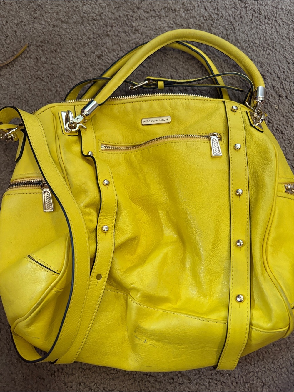 Rebecca Minkoff Yellow Leather Shoulder Bag with Gold Hardware